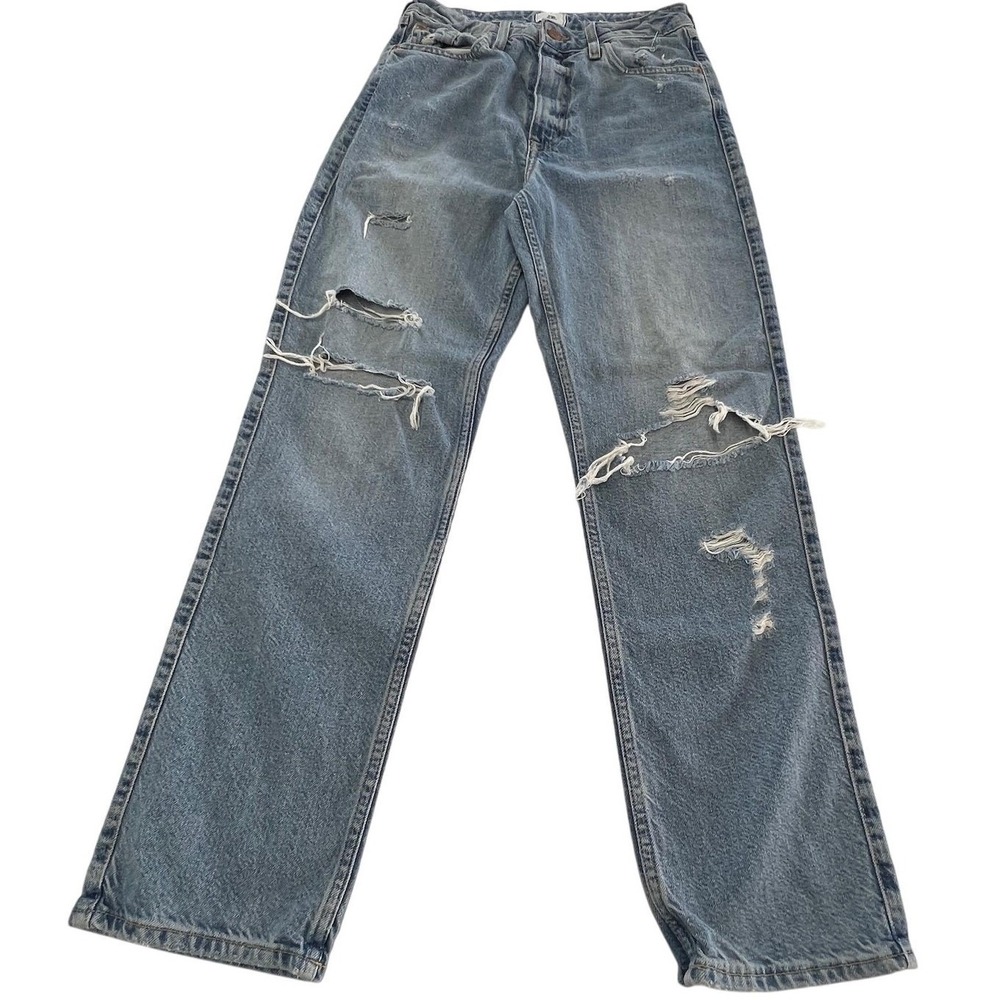 River Island Jeans Women‎ 8UK 10US Blue Distressed Ripped High Rise Straight Leg